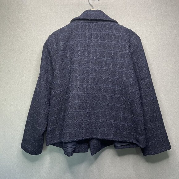 Lauren Conrad Womens Plus 1X Navy Plaid Double-Breasted Peacoat Jacket - Picture 6 of 7